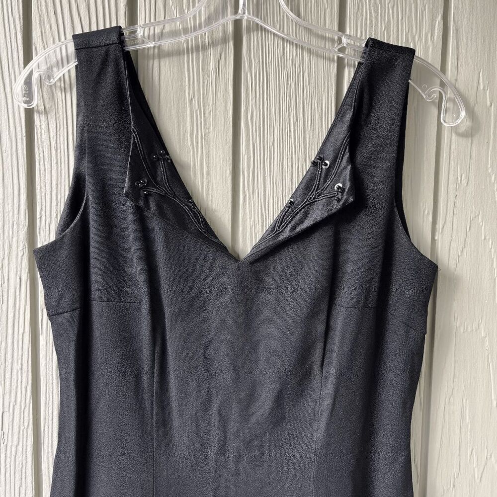 Vintage Dani Max Black Beaded V-Neck Sheath Dress Size 6 Made in USA